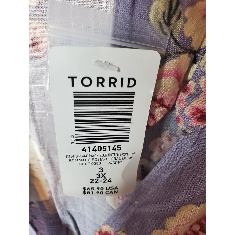Torrid Fit And Flare Rayon Slub Button-Front Top, Romantic Roses, NWT, 3X - Picture 5 of 7